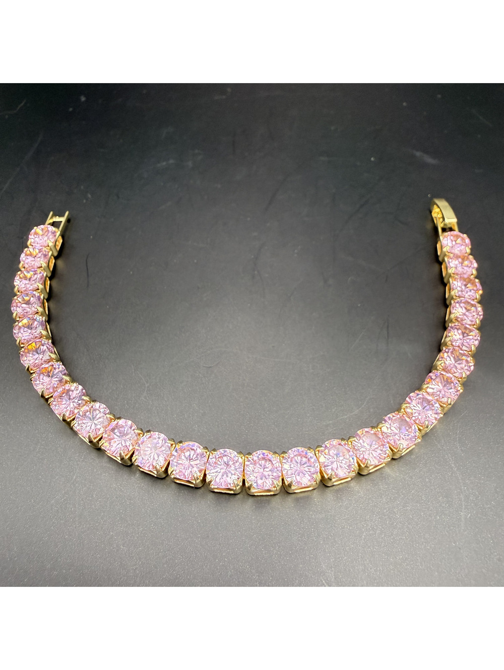 candy+clover chunky pink crystal gold tone tennis bracelet